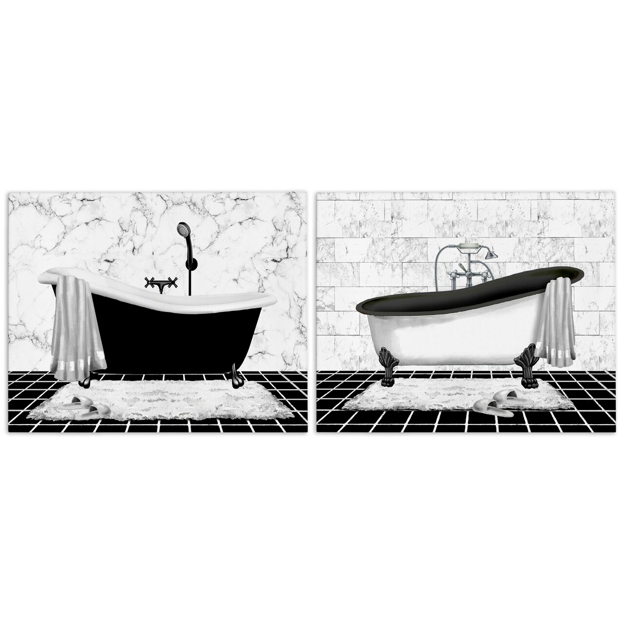 Stupell Industries Marble Clawfoot Soaking Tub 2 pc Canvas Wall Art Set Design by Conrad Knutsen